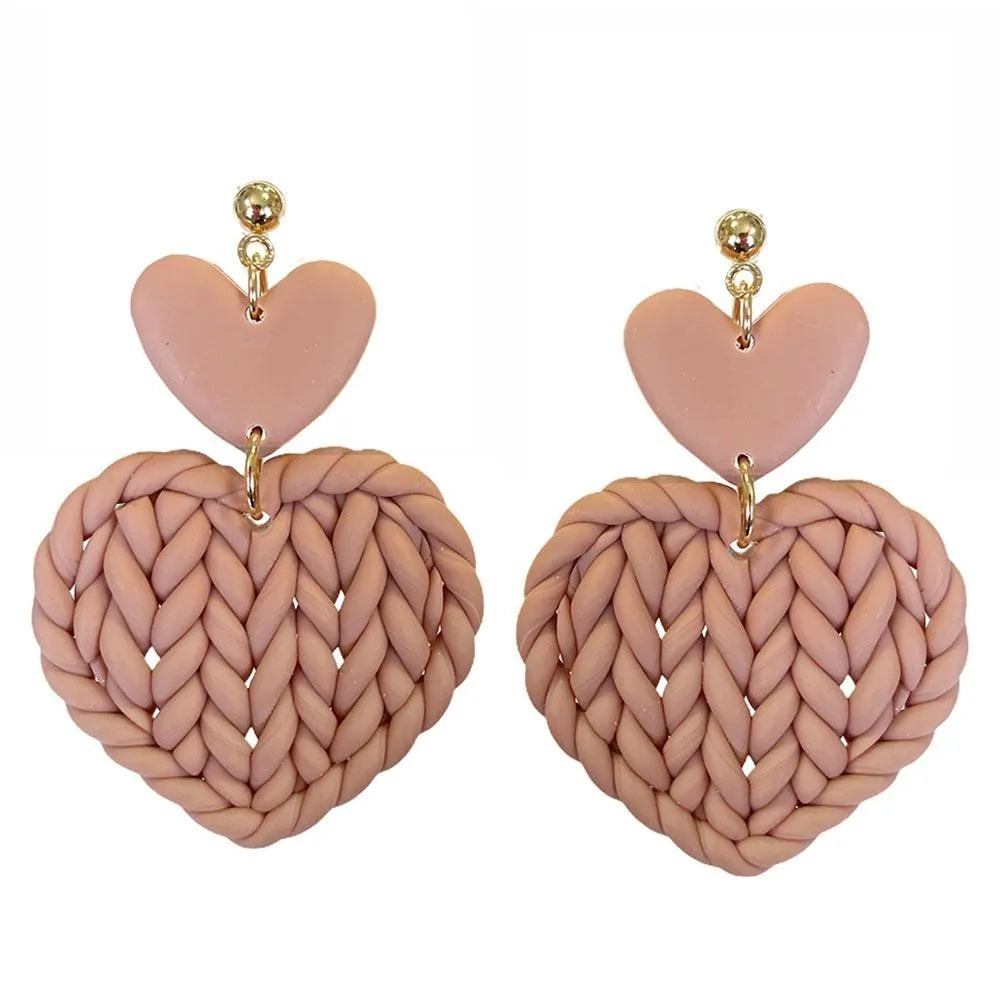 Braided Heart Polymer Clay Dangle Earrings