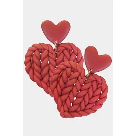 Braided Heart Polymer Clay Dangle Earrings