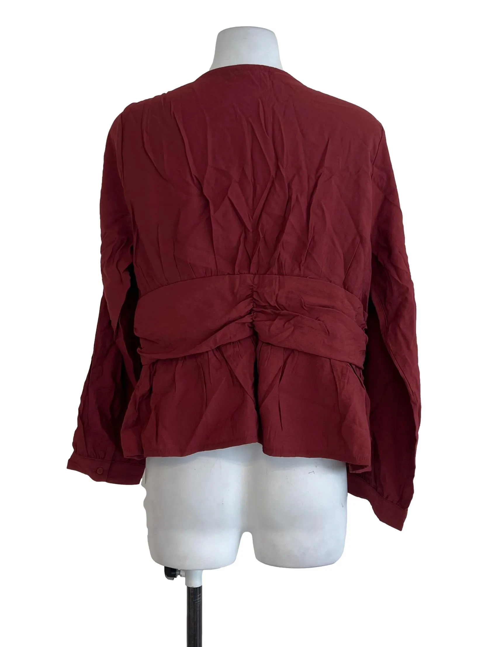 Brick Red Buttoned Ruffle Blouse