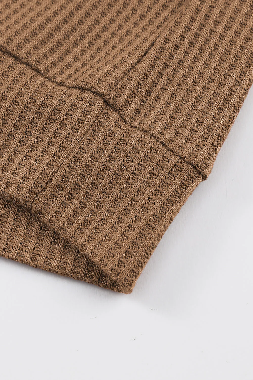 Brown Leopard Splicing Waffle Knit V Neck Top
