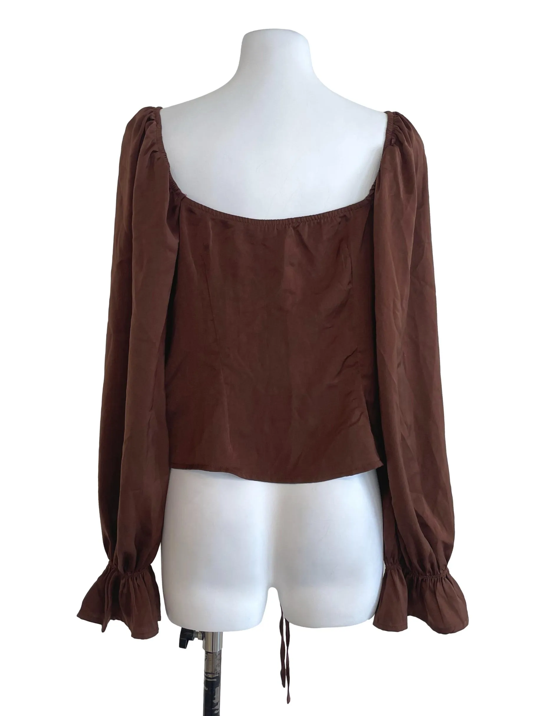 Brown Silk Long Sleeves Crop Top
