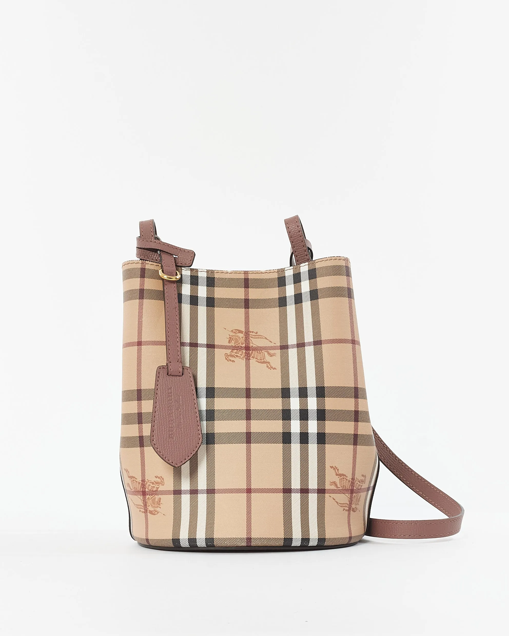 Burberry Haymarket Check Coated Canvas & Blush Small Lorne Bucket Bag