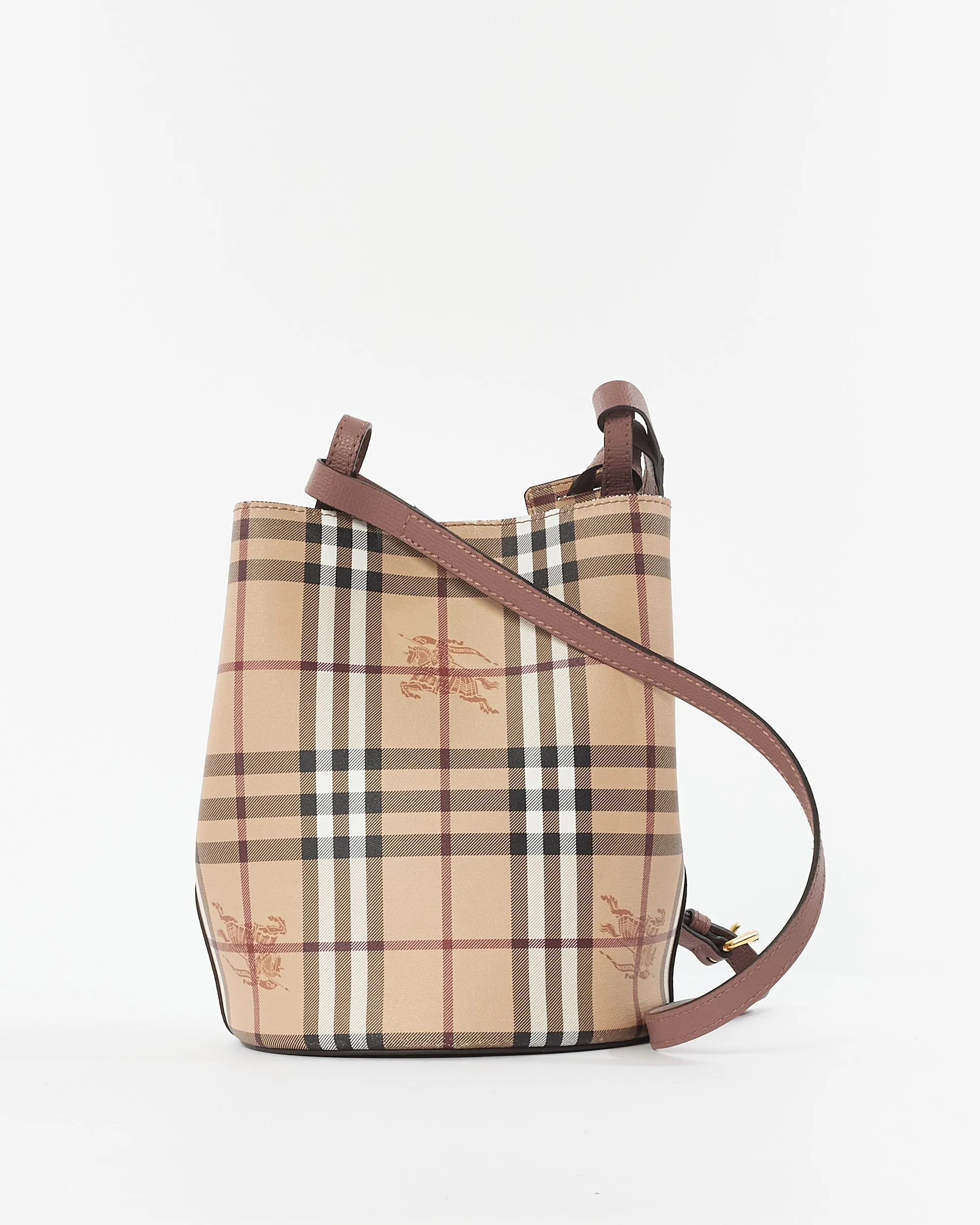 Burberry Haymarket Check Coated Canvas & Blush Small Lorne Bucket Bag