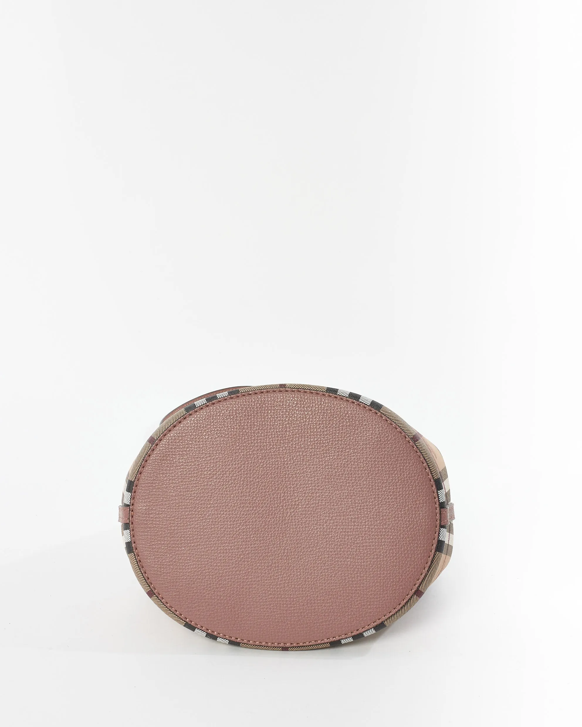 Burberry Haymarket Check Coated Canvas & Blush Small Lorne Bucket Bag
