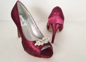 Burgundy Bridal Shoes Crystal Applique Design