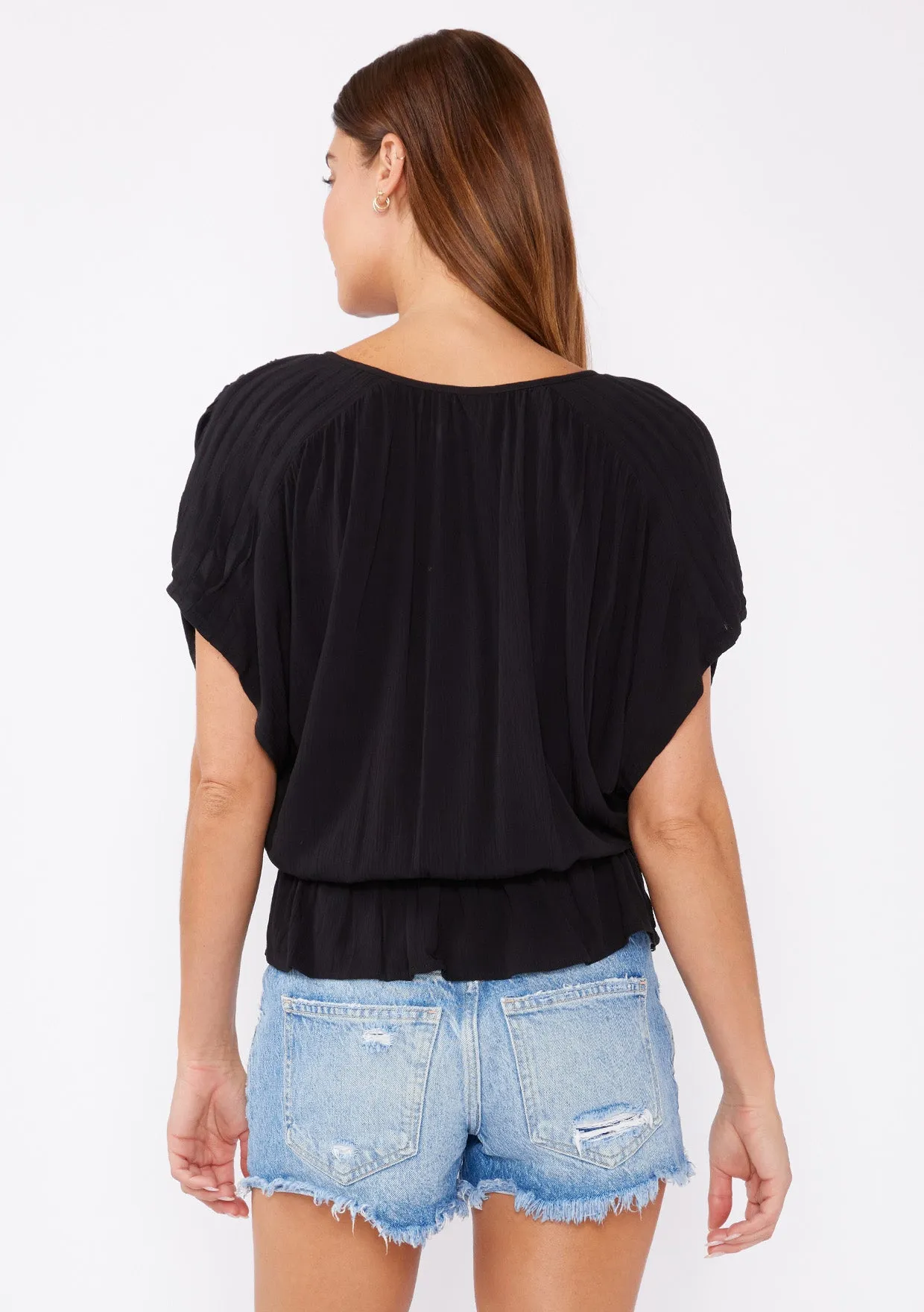 Button Front Dolman Sleeve Peplum Top