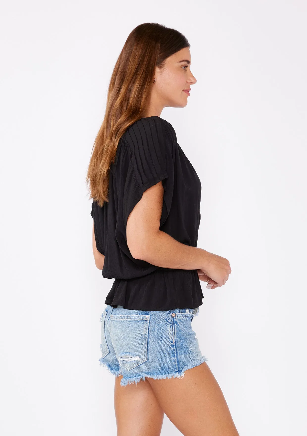 Button Front Dolman Sleeve Peplum Top