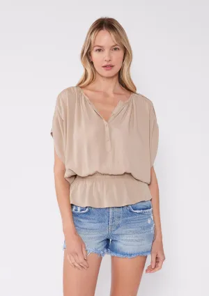 Button Front Dolman Sleeve Peplum Top