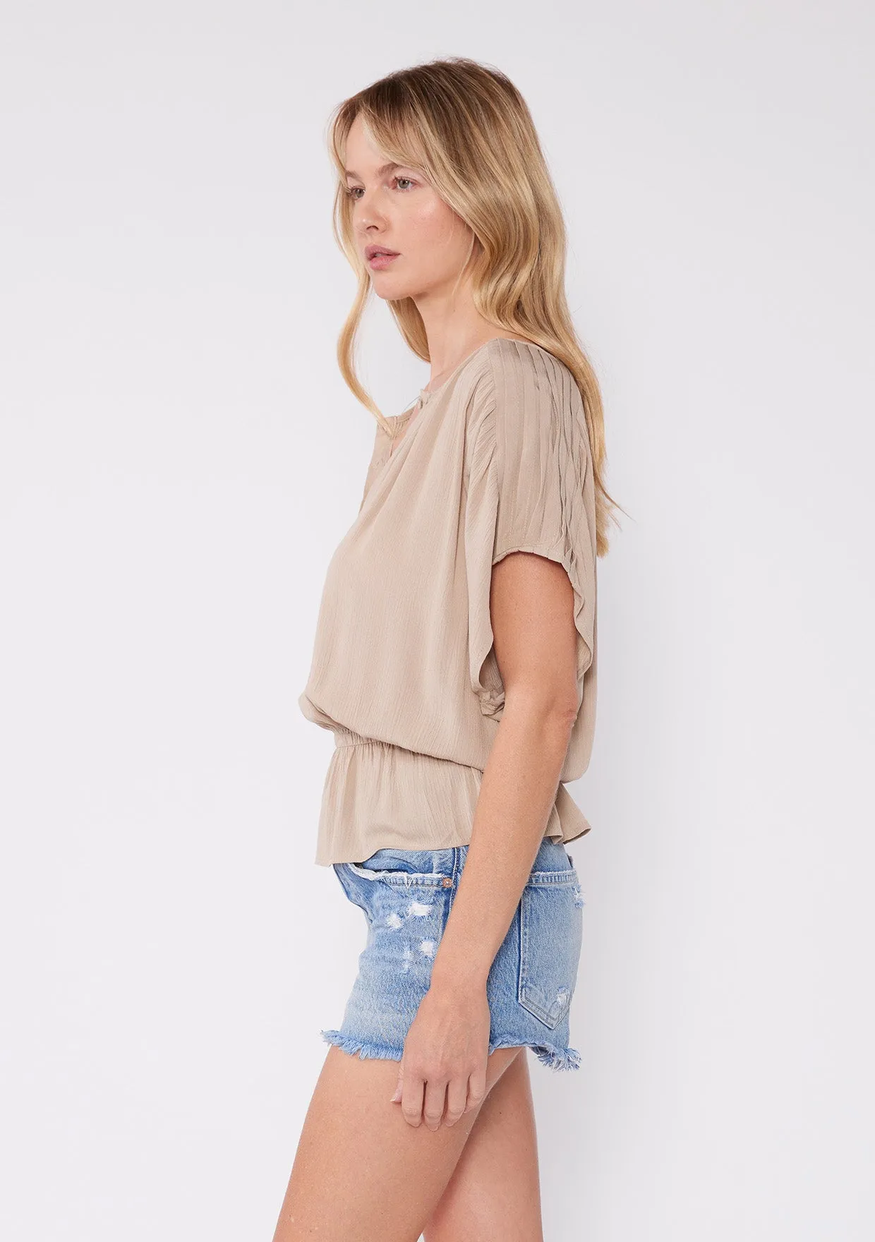 Button Front Dolman Sleeve Peplum Top