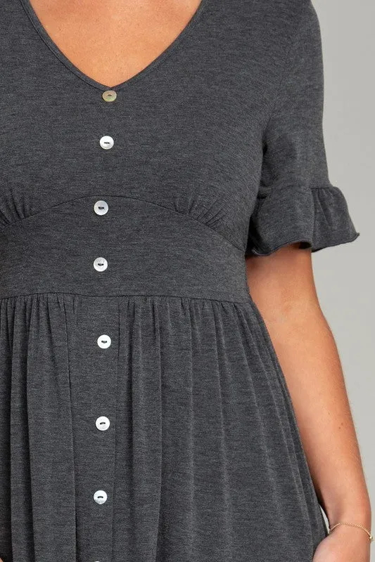 Button Trim Midi Dress