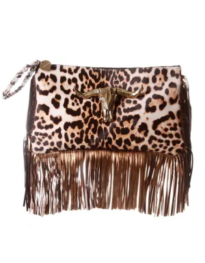 Capazonia Ceilan XL Fringe Clutch in Leopard