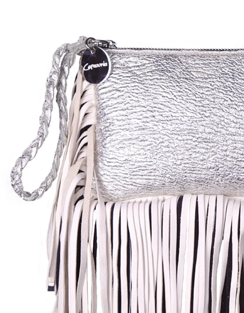 Capazonia Fidji Mini Fringe Clutch in Silver