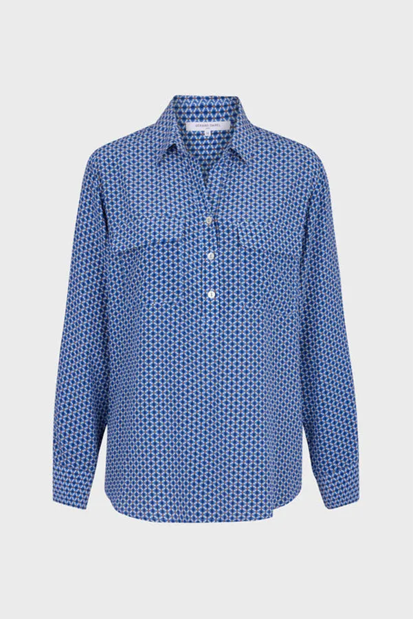 CARINE SILK GEOMETRIC PRINT BLOUSE