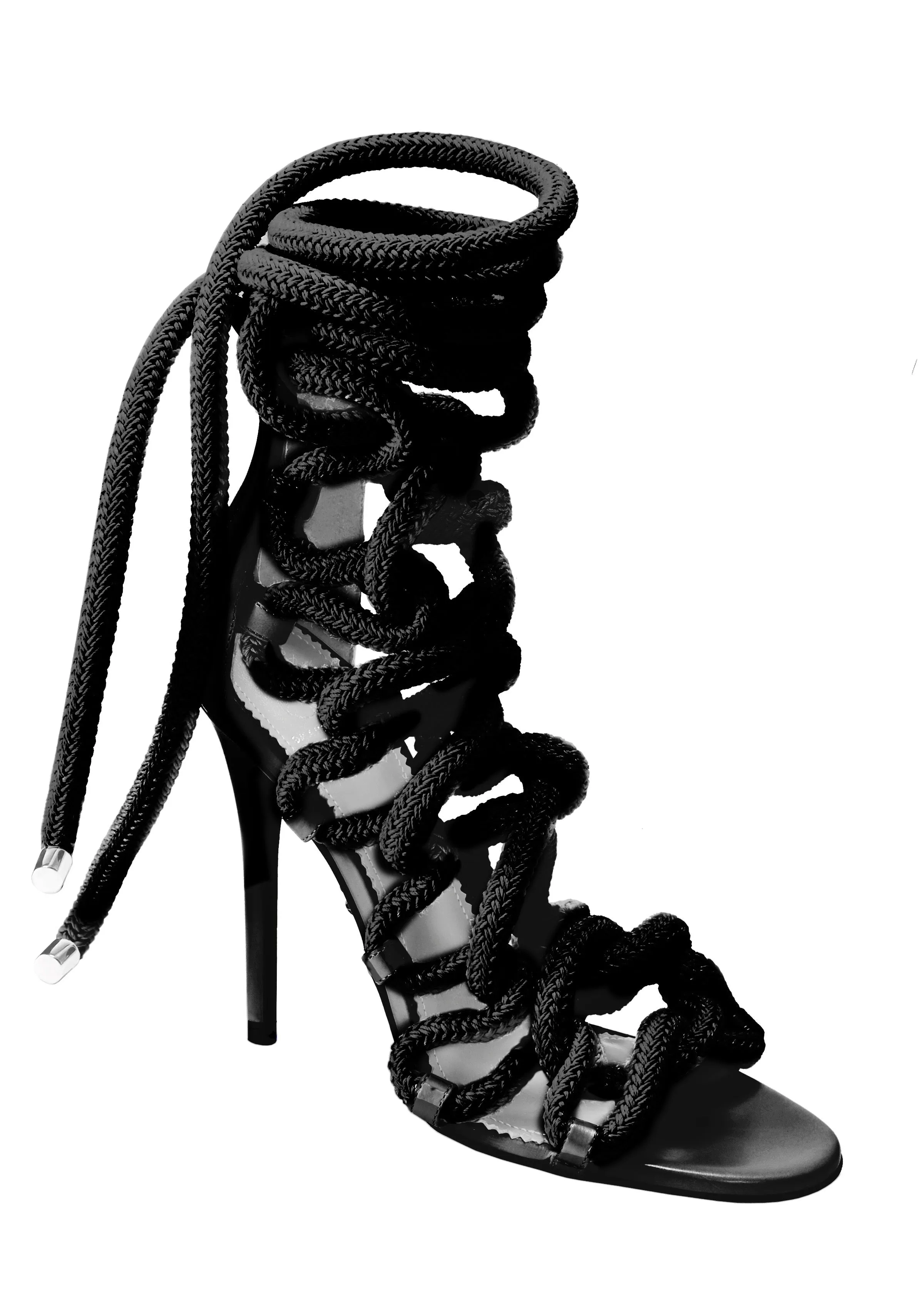 CARLA BLACK LEATHER & ROPE SANDALS