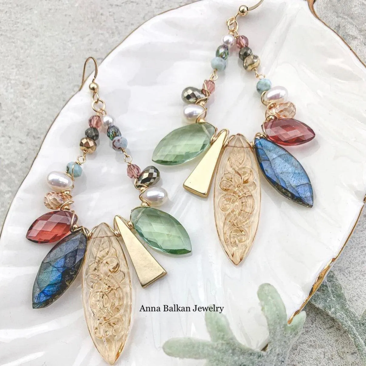 Carved Citrine Chandelier Show Stopper Earrings