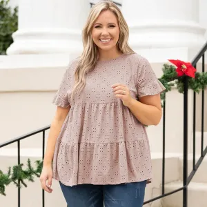 Cascade Tiered Ruffle Short Sleeve Plus Size Babydoll Top