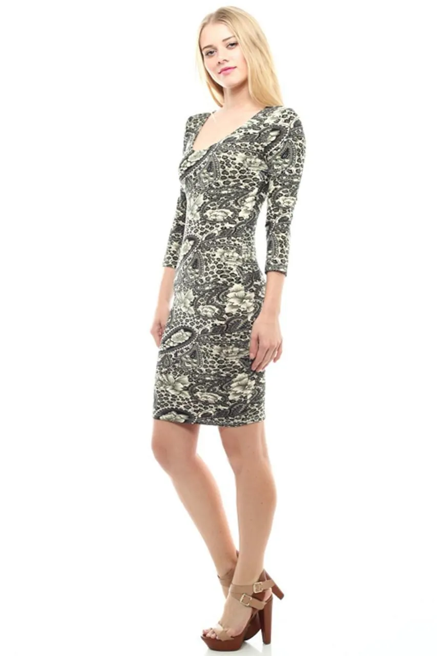 Casual Dress Dress Round Neck Paisley Olive