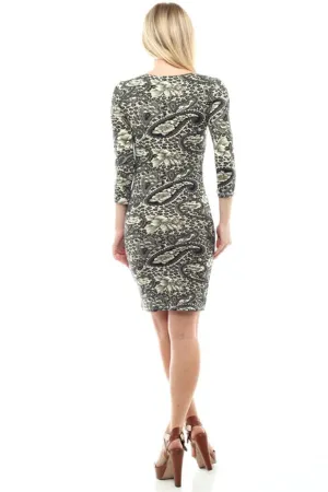 Casual Dress Dress Round Neck Paisley Olive