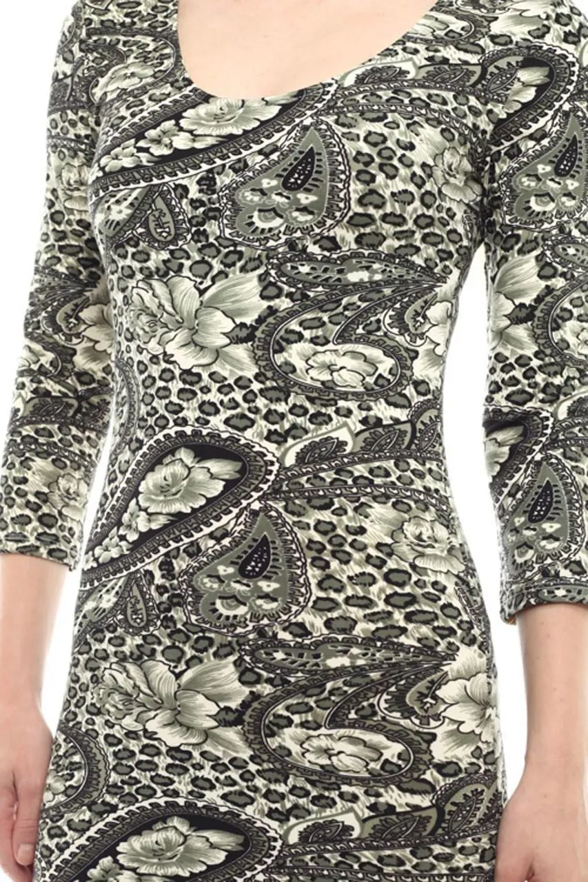 Casual Dress Dress Round Neck Paisley Olive