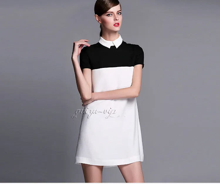 Casual Slim Turn-down Collar Short Sleeve Dresses