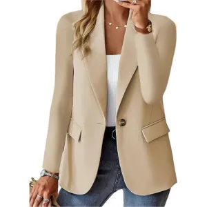 Casual solid ladies' blazer with long sleeves and narrow pocket buckle - Ideal for layering