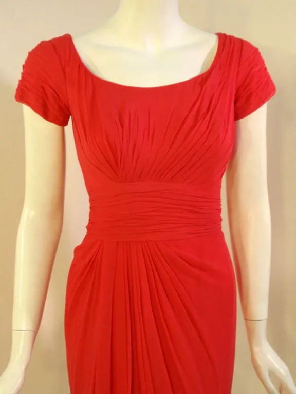 CEIL CHAPMAN 1950s Raspberry Chiffon Cocktail Dress Size 2