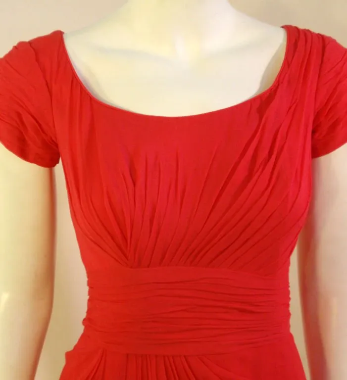CEIL CHAPMAN 1950s Raspberry Chiffon Cocktail Dress Size 2