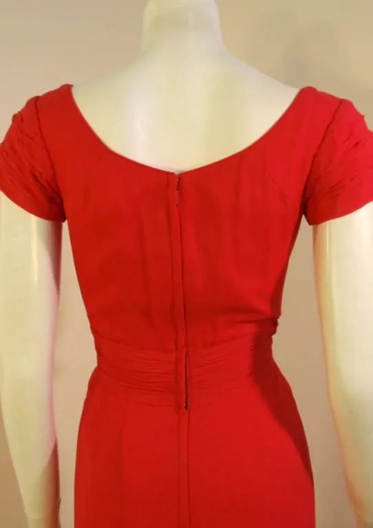 CEIL CHAPMAN 1950s Raspberry Chiffon Cocktail Dress Size 2