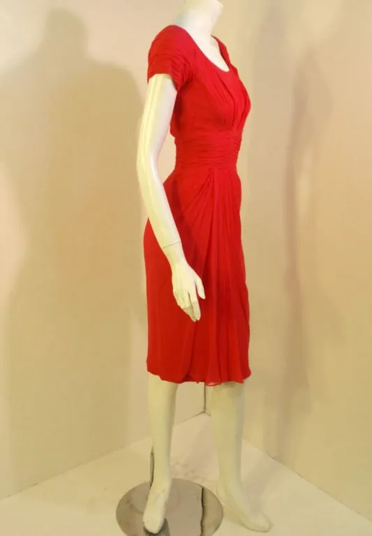 CEIL CHAPMAN 1950s Raspberry Chiffon Cocktail Dress Size 2