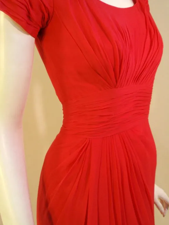 CEIL CHAPMAN 1950s Raspberry Chiffon Cocktail Dress Size 2