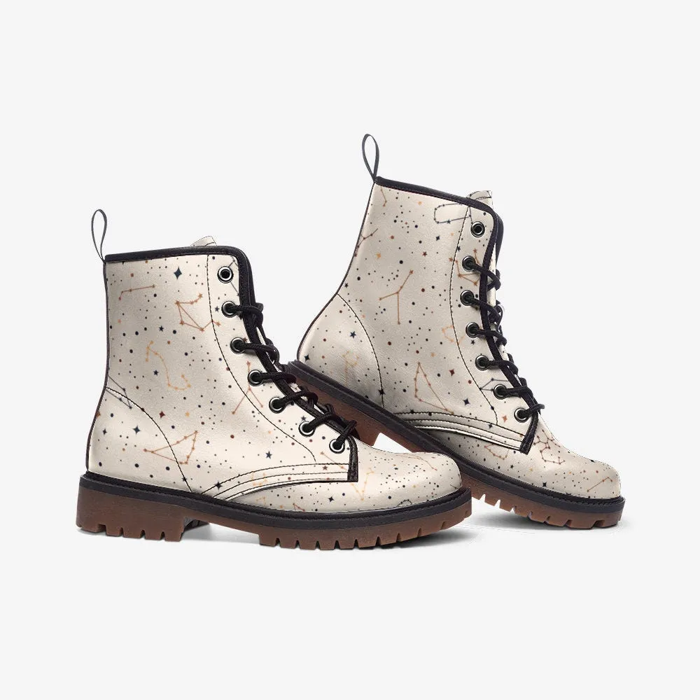 Celestial Starry Night Beige Vegan Leather Unisex Boots