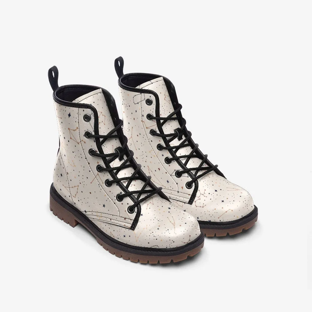 Celestial Starry Night Beige Vegan Leather Unisex Boots