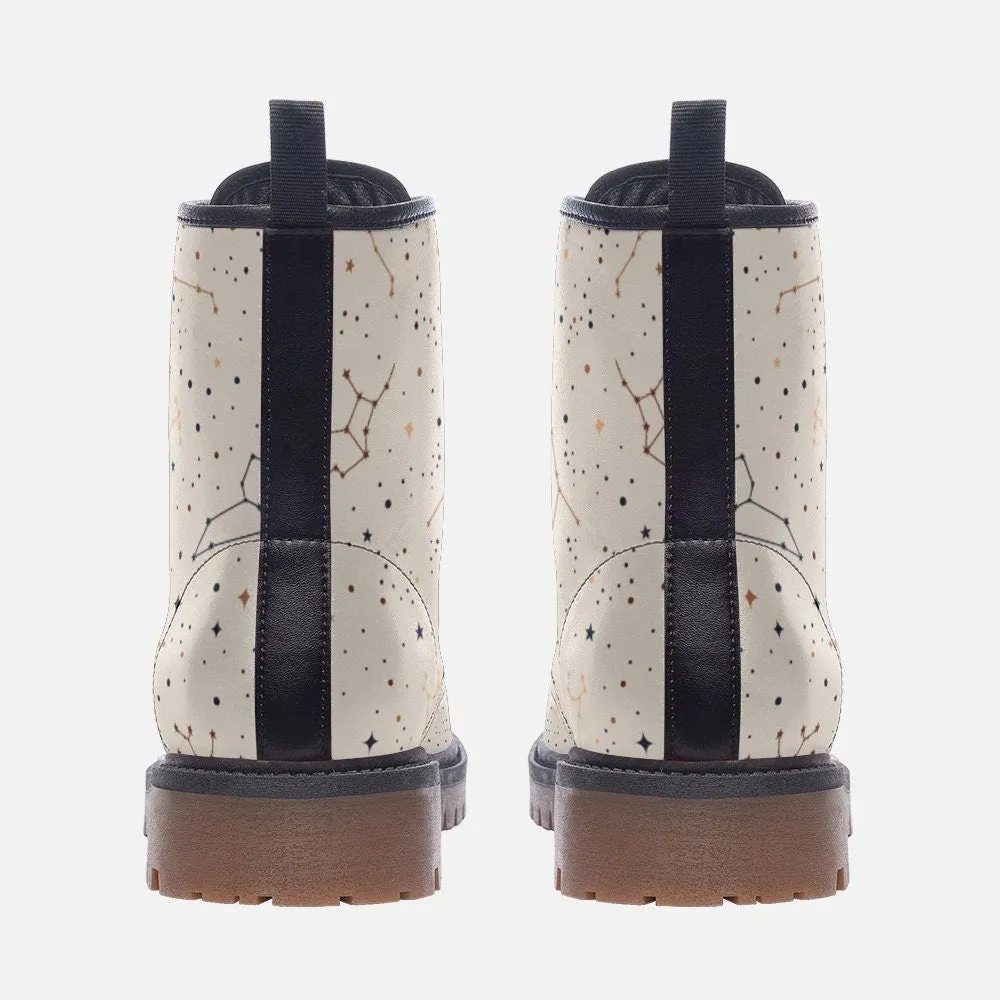 Celestial Starry Night Beige Vegan Leather Unisex Boots