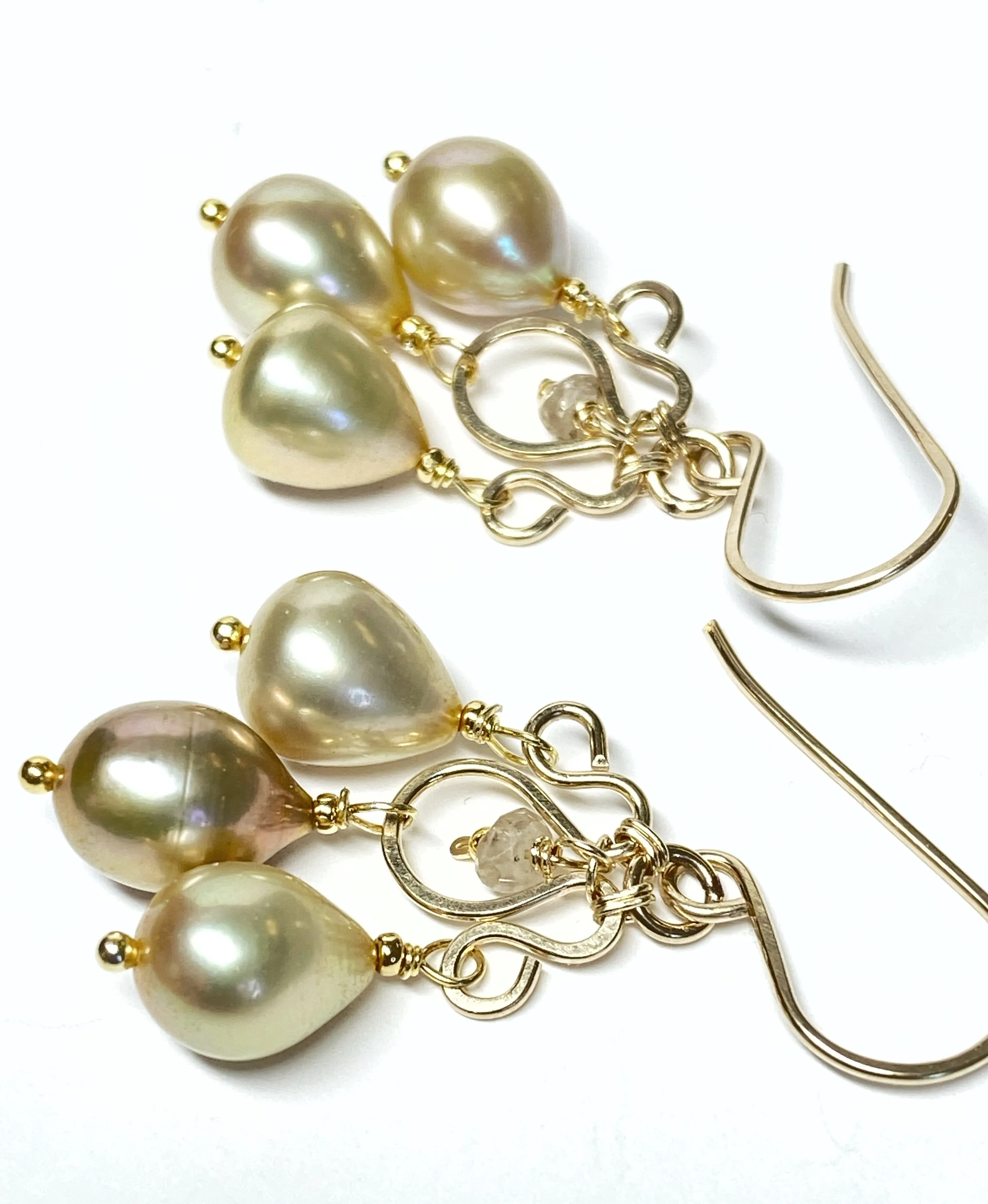 Champagne Pearl Chandelier Earrings, Gold Fill