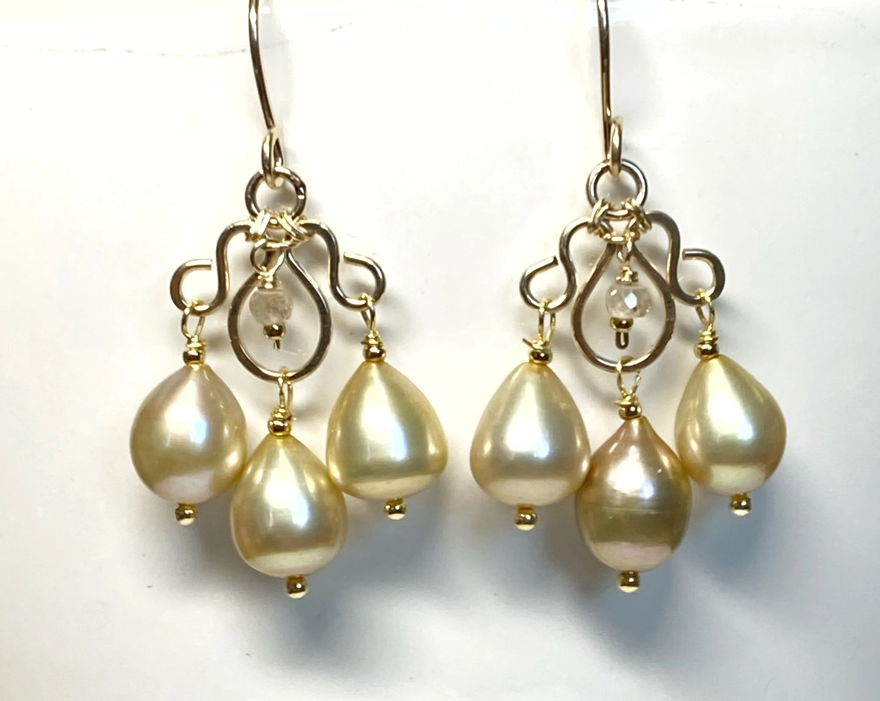Champagne Pearl Chandelier Earrings, Gold Fill