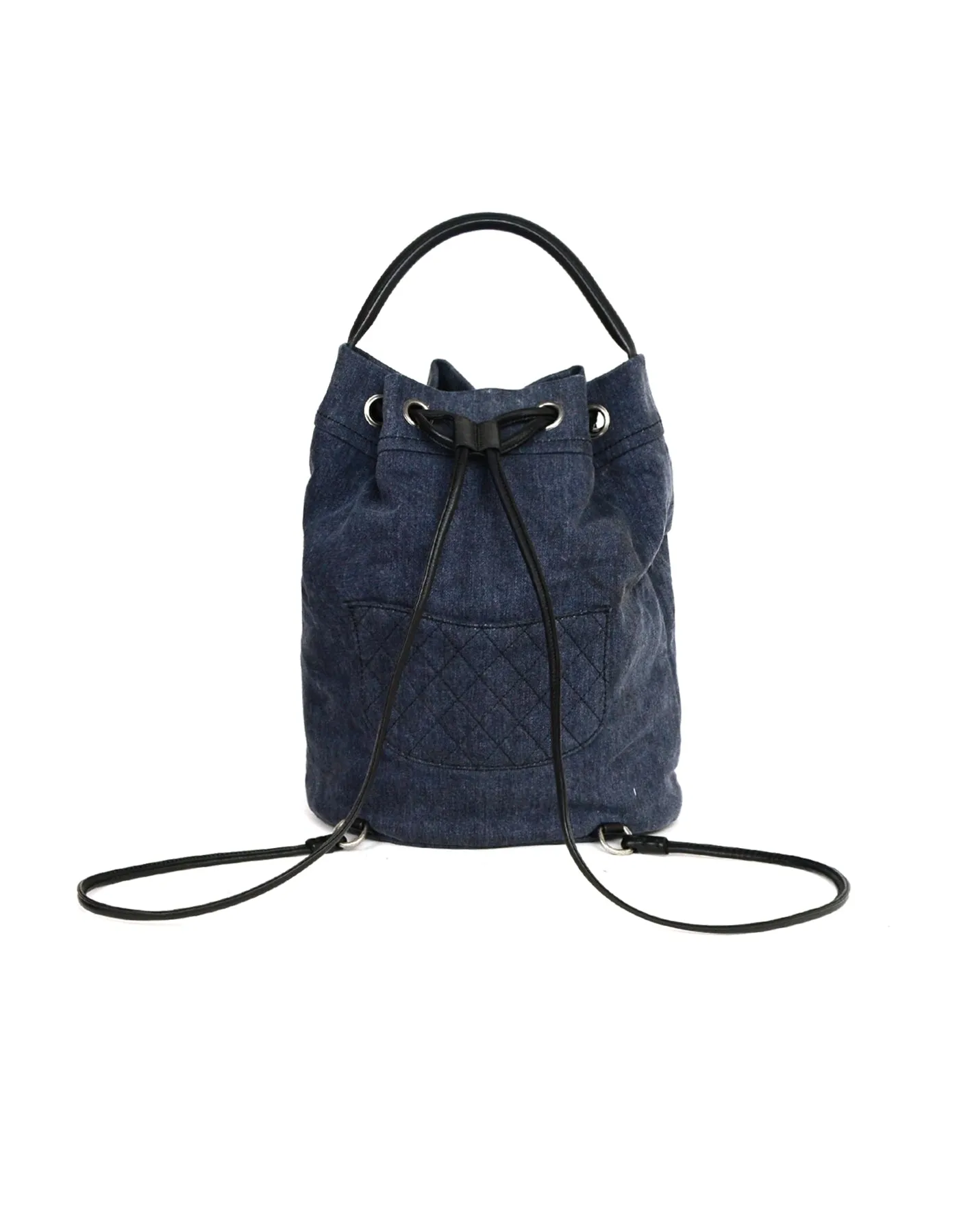 Chanel Blue Denim 2017 Drawstring Convertible Backpack Bucket Bag