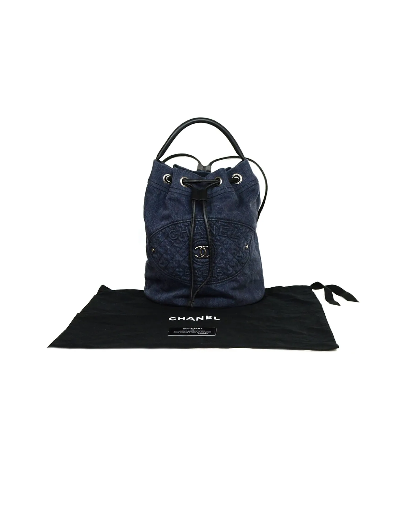 Chanel Blue Denim 2017 Drawstring Convertible Backpack Bucket Bag