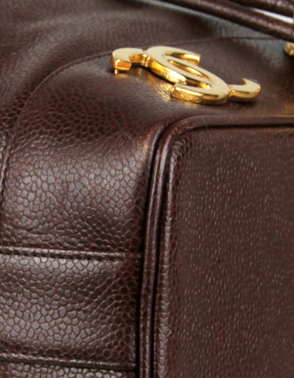Chanel Brown Vintage Logo Caviar Leather Bucket Bag