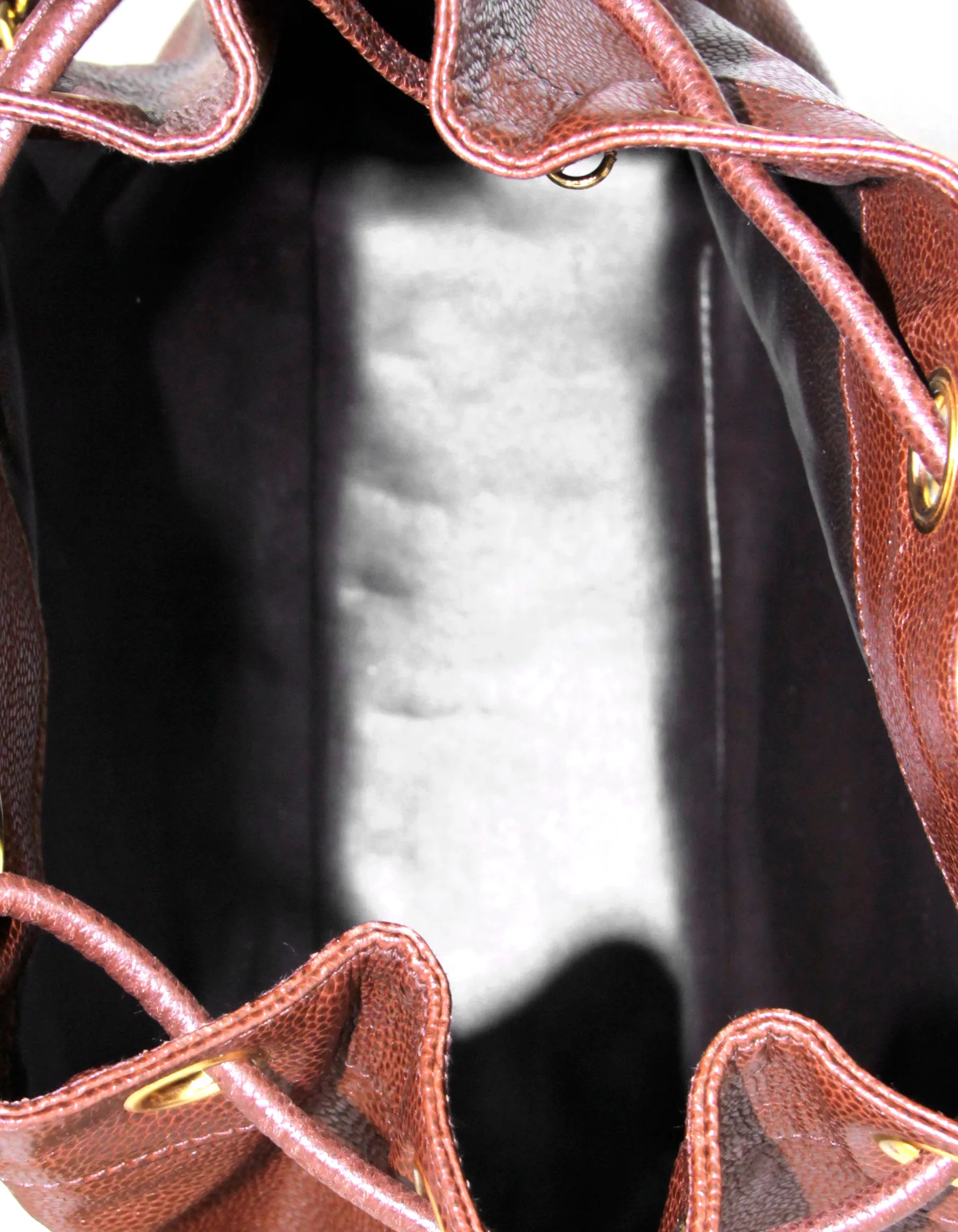 Chanel Brown Vintage Logo Caviar Leather Bucket Bag