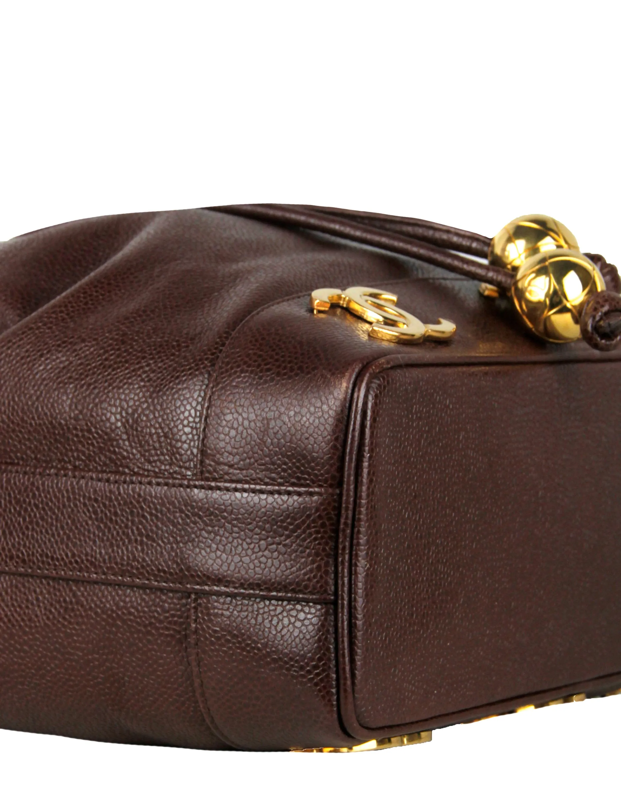 Chanel Brown Vintage Logo Caviar Leather Bucket Bag