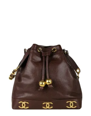 Chanel Brown Vintage Logo Caviar Leather Bucket Bag