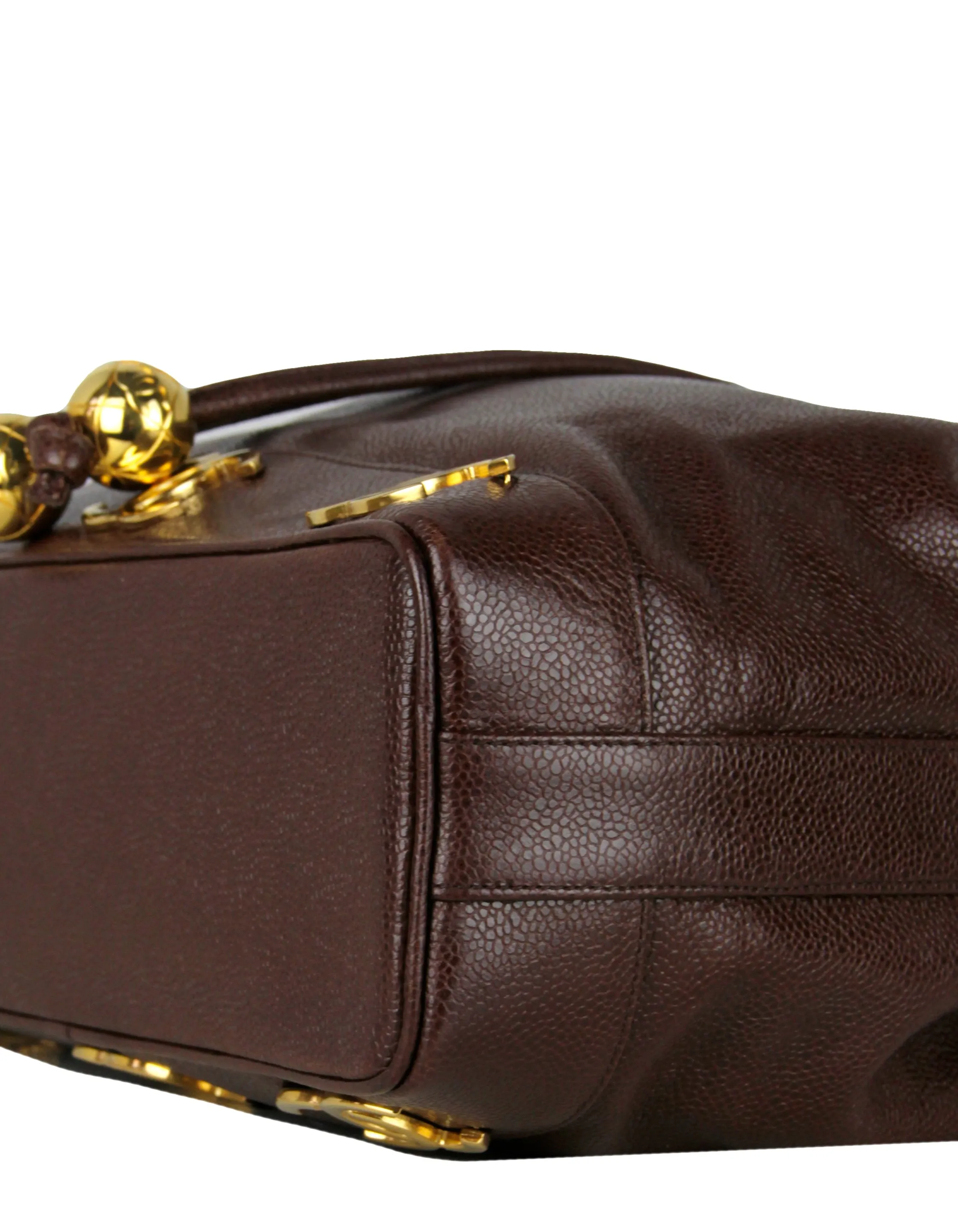 Chanel Brown Vintage Logo Caviar Leather Bucket Bag