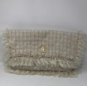 Chanel Ivory Tweed Oversized Clutch Bag with gold Hardware