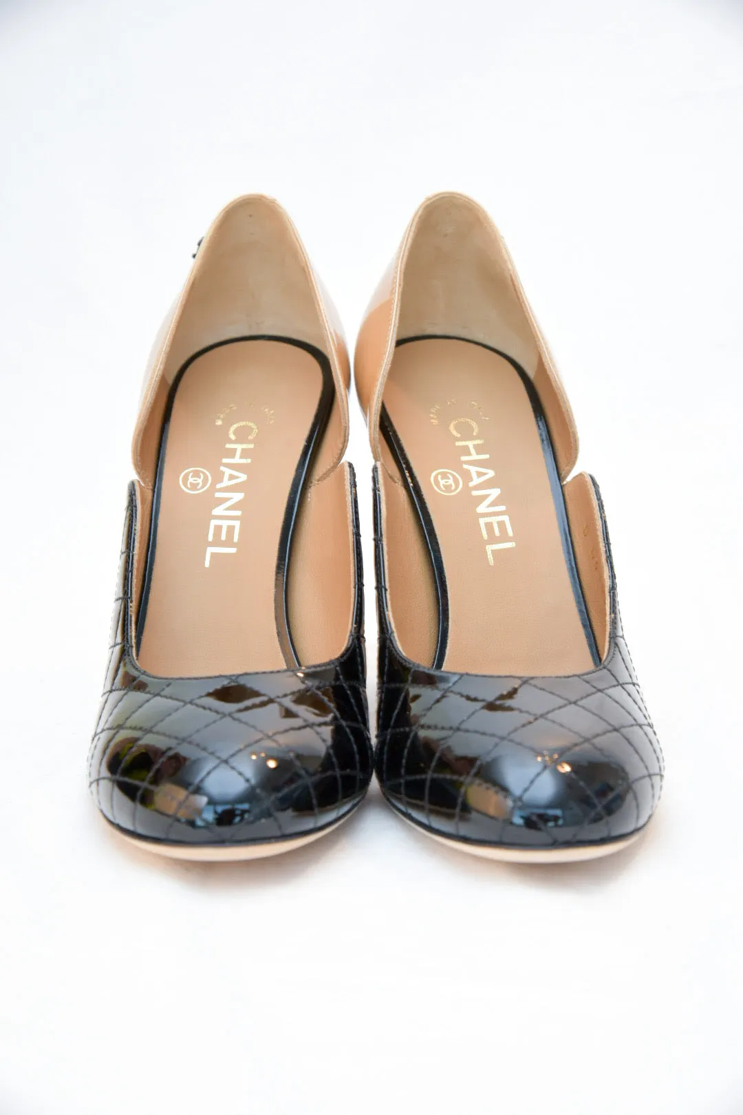 Chanel Patent Leather Two Toned Quilted Heel