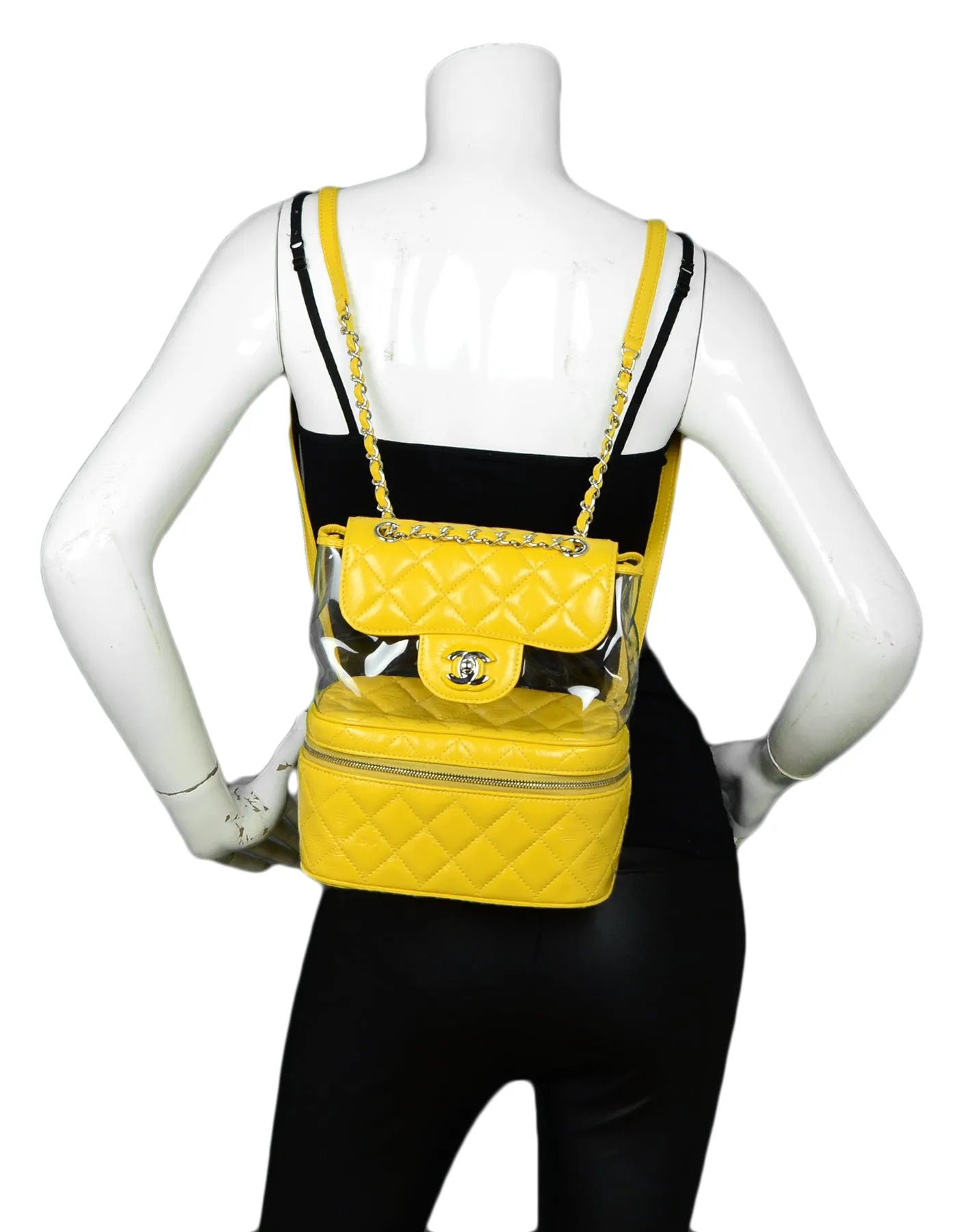 Chanel Yellow Crumpled Calfskin PVC Quilted Backpack Bag