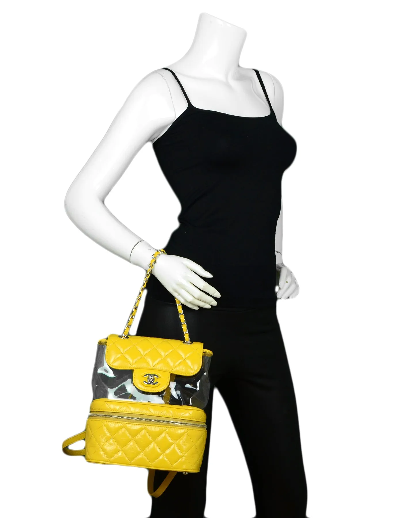 Chanel Yellow Crumpled Calfskin PVC Quilted Backpack Bag