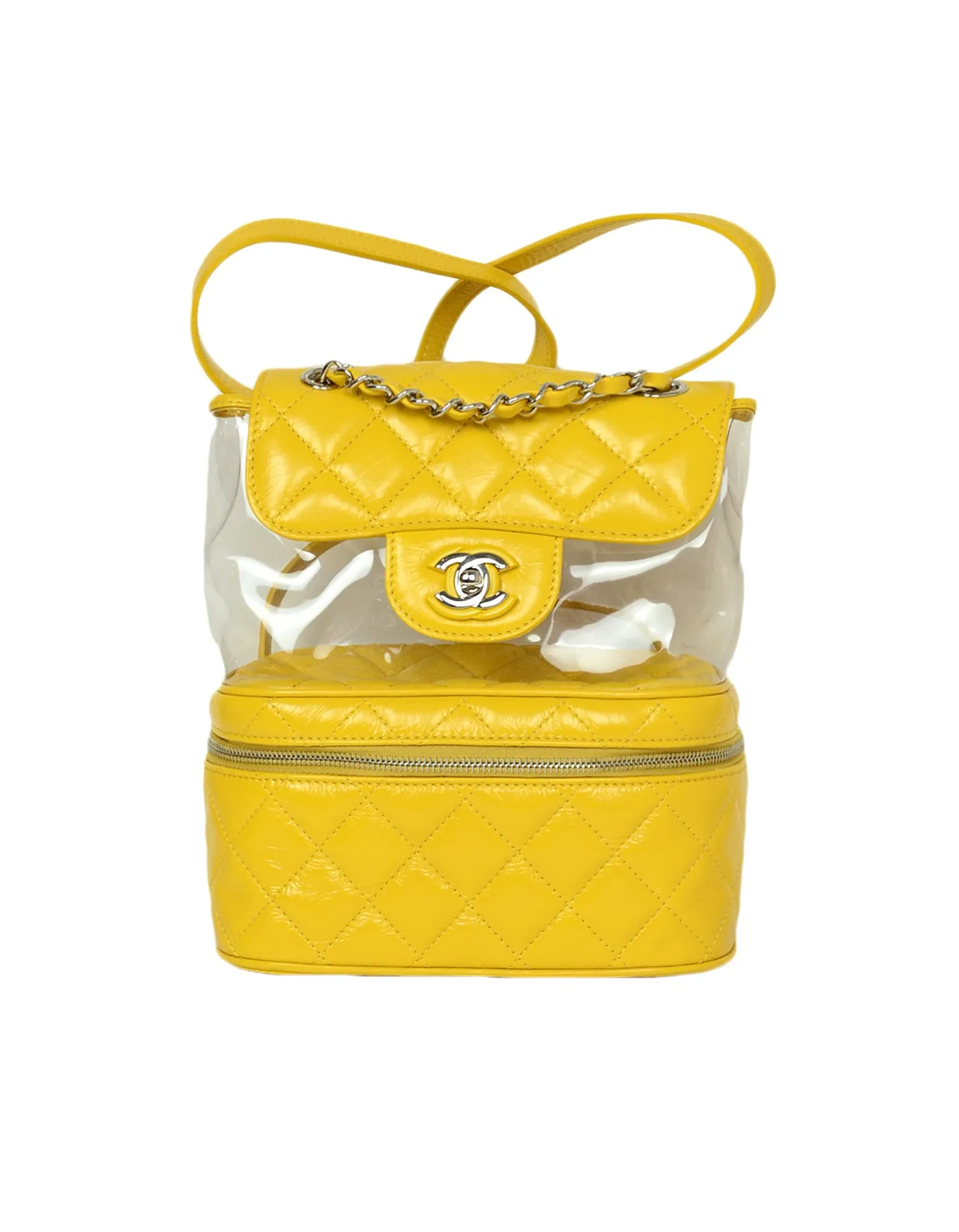 Chanel Yellow Crumpled Calfskin PVC Quilted Backpack Bag