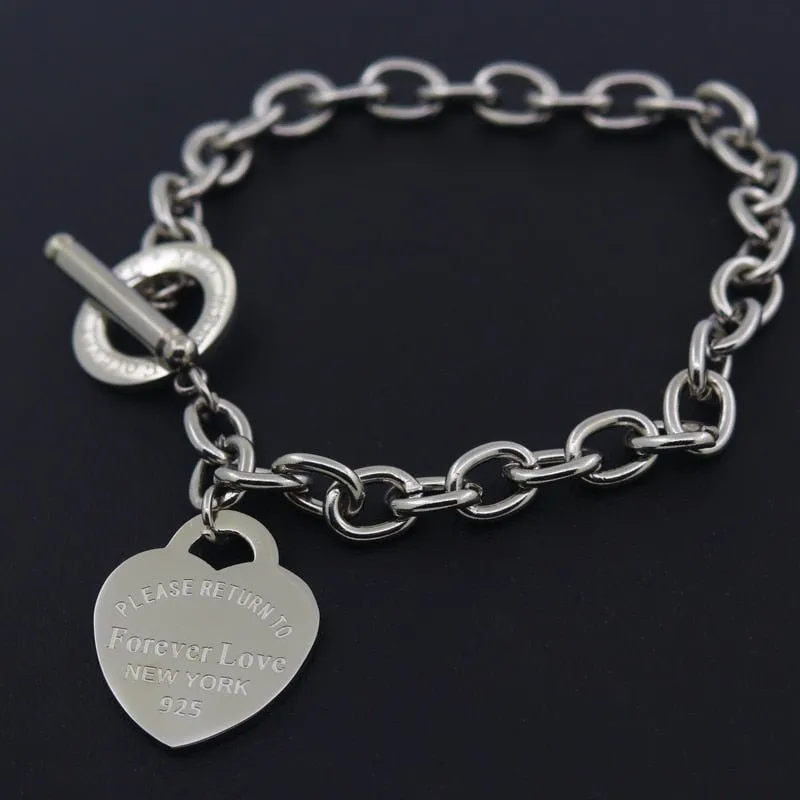Charm Heart Bangle Chain Bracelet Women Wedding Fine Jewelry
