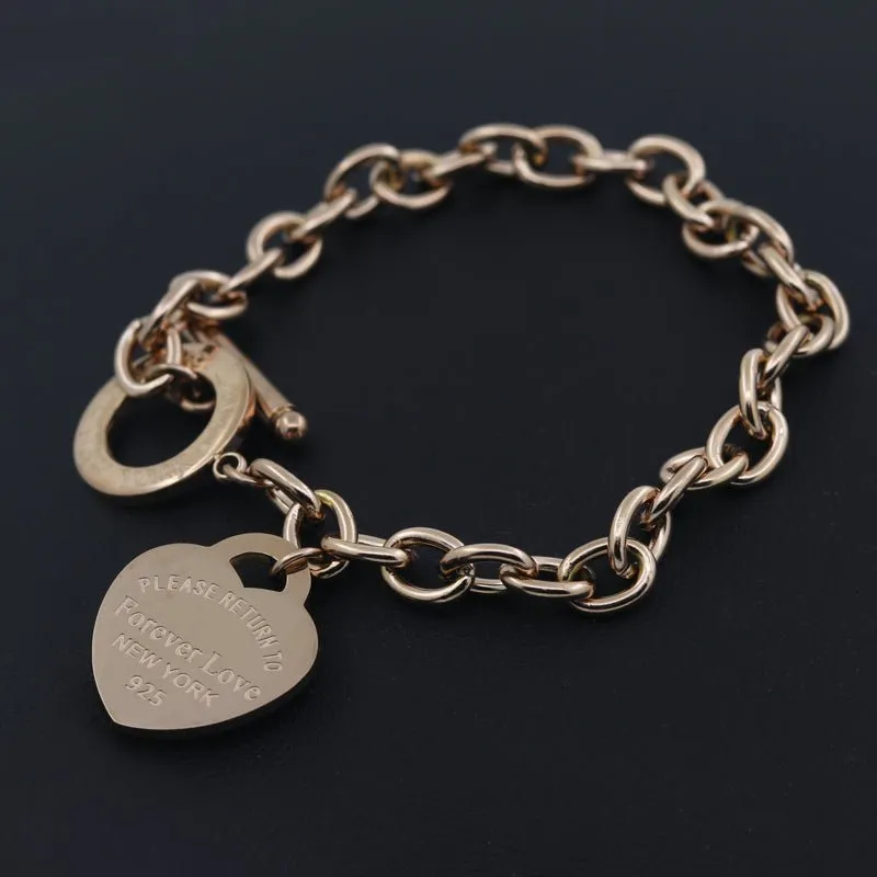 Charm Heart Bangle Chain Bracelet Women Wedding Fine Jewelry