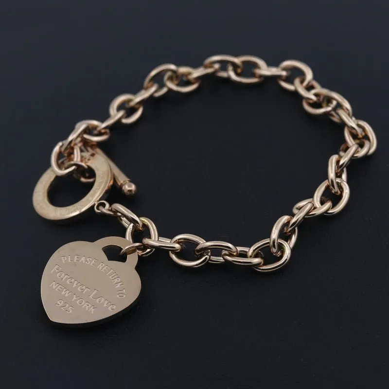 Charm Heart Bangle Chain Bracelet Women Wedding Fine Jewelry